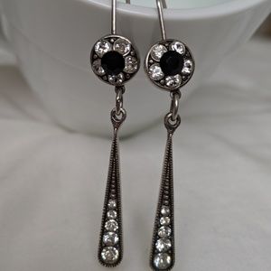 Black stone/Silver drop earrings